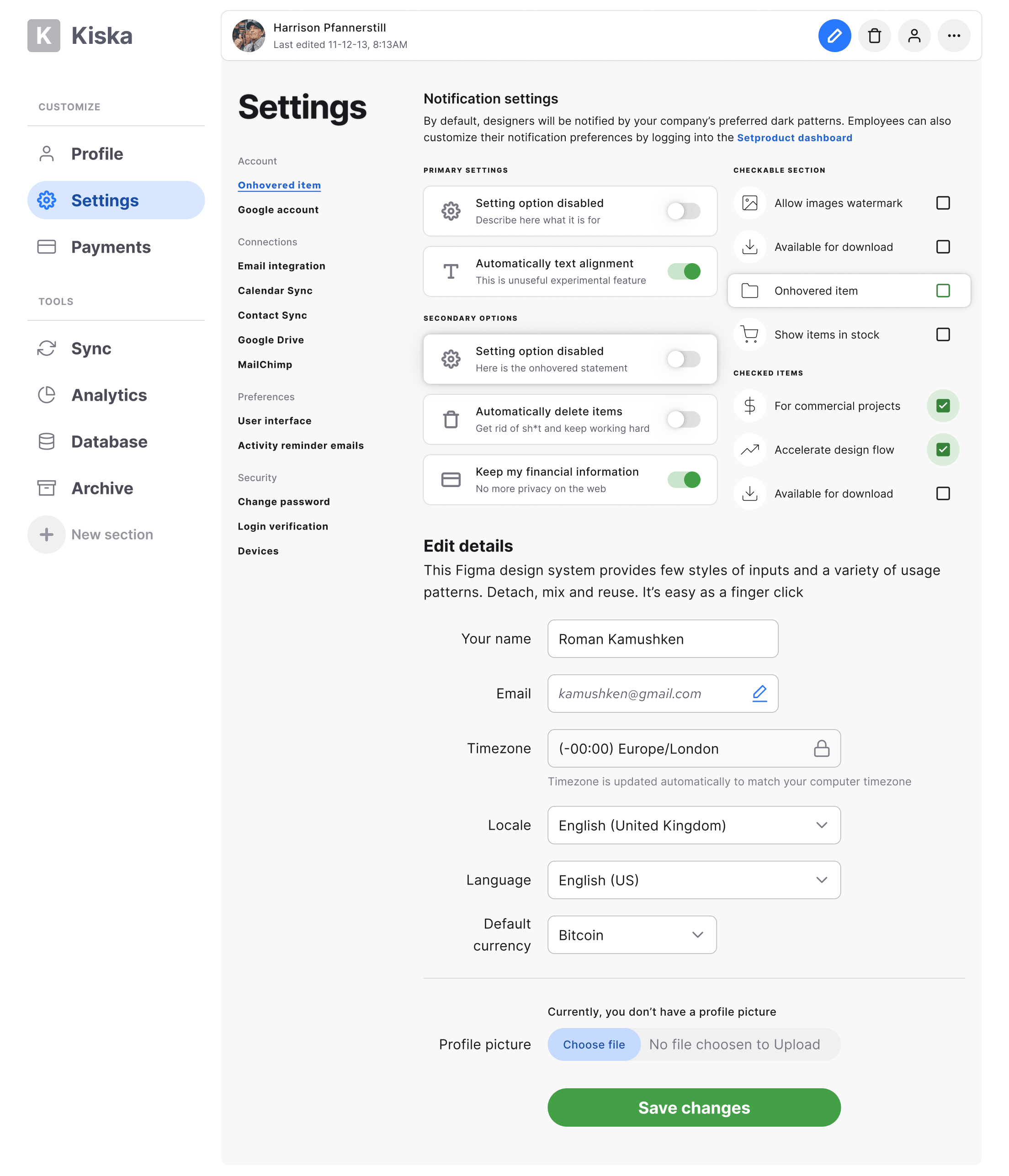 Figma design system - Settings UI kit