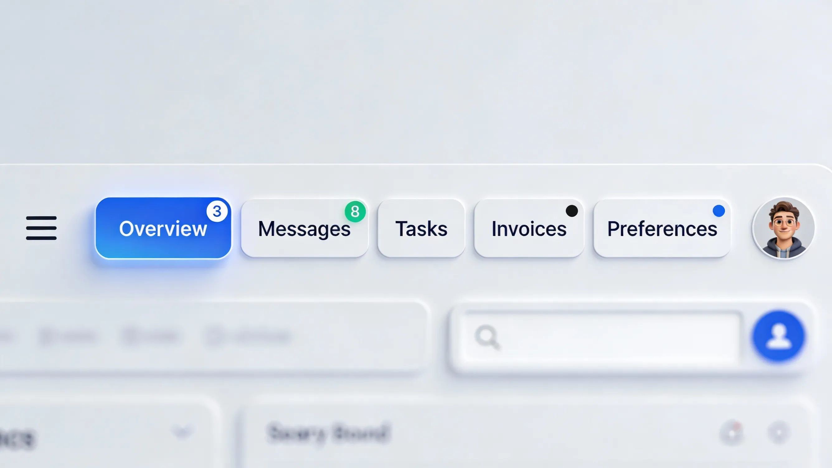Tabs. Notification and status markers integrated into navigation