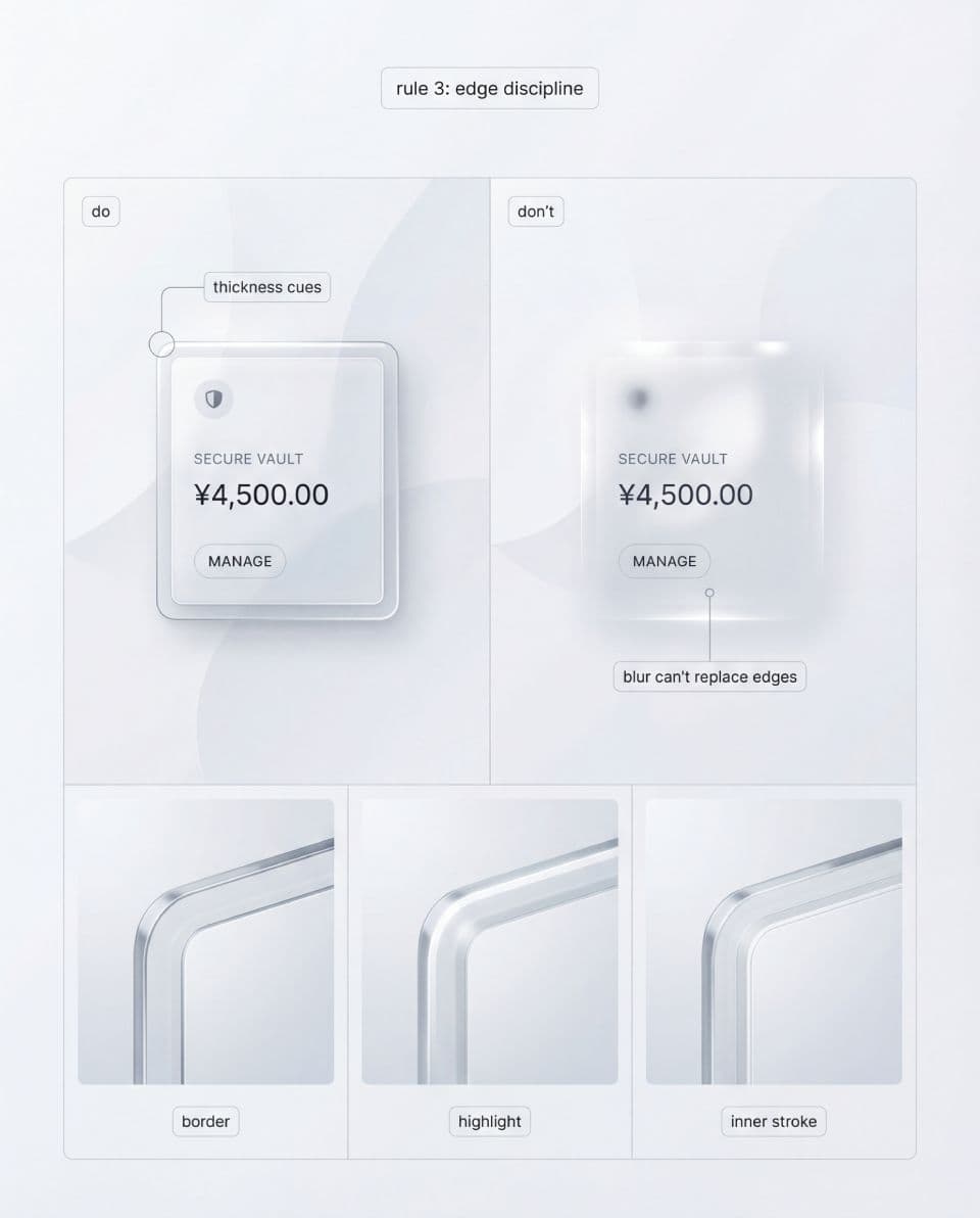 Make thickness visible with edge discipline in liquid glass UI design