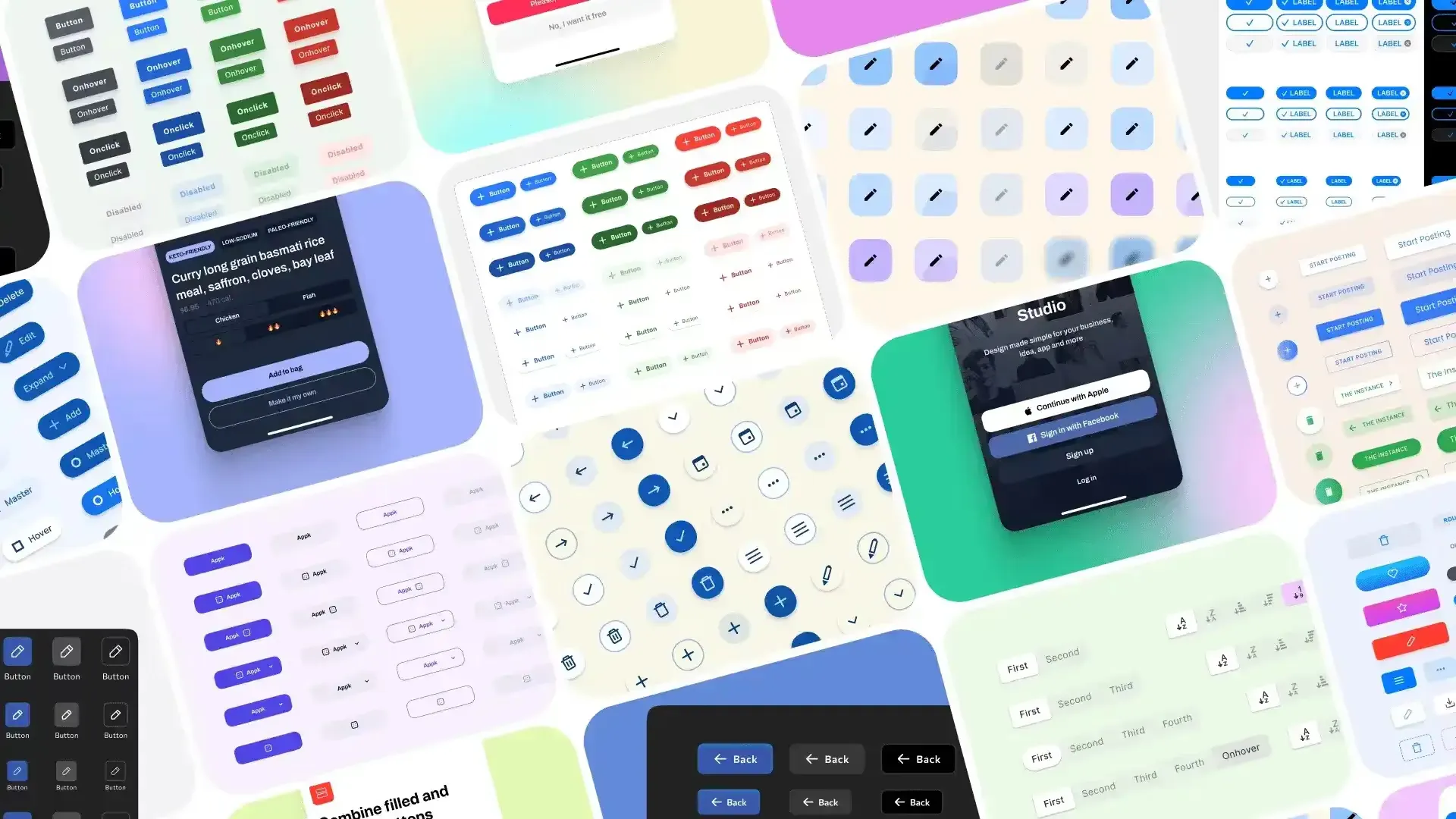 Button UI design exploration of anatomy and states