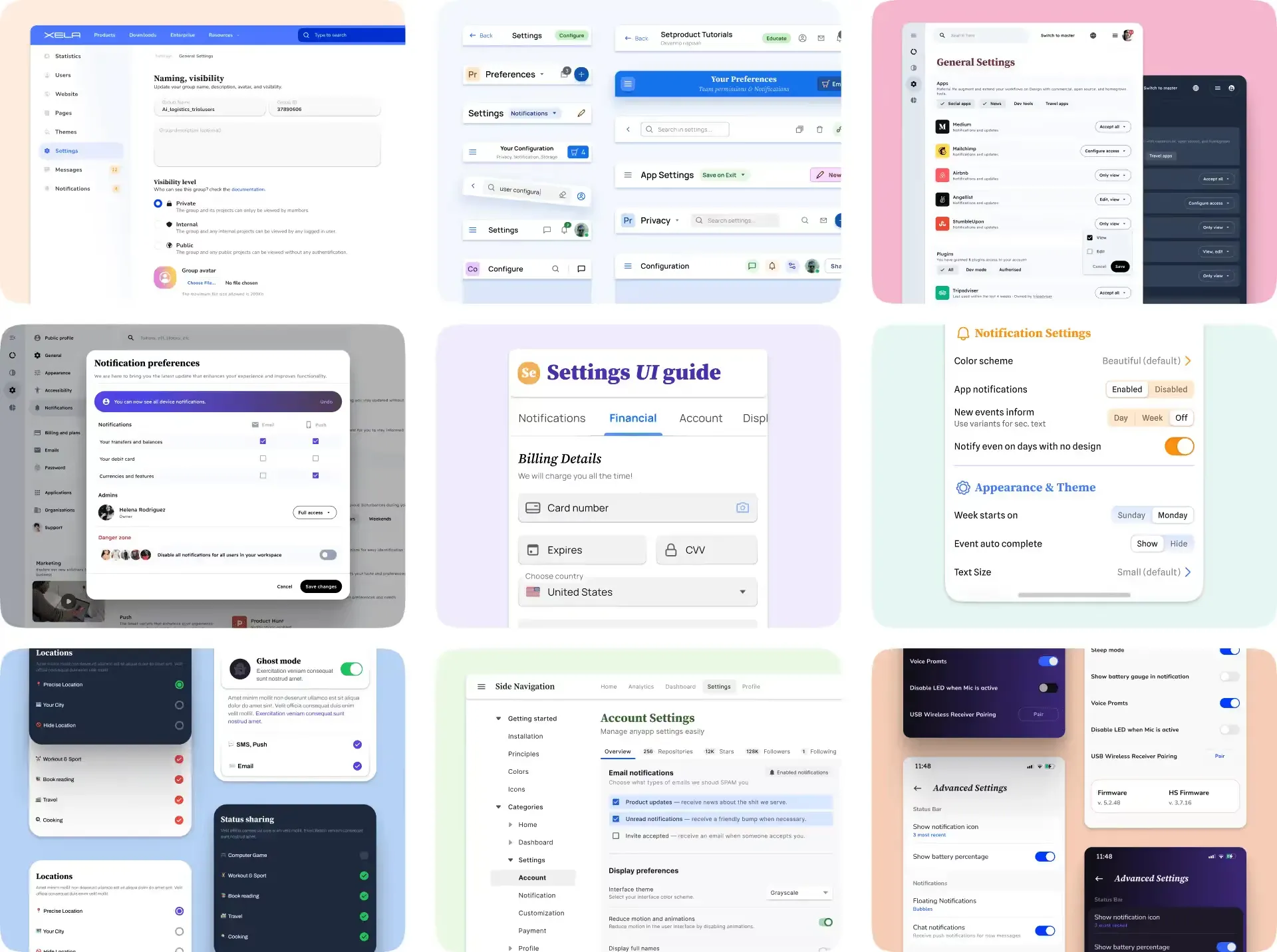 Settings UI design exploration: Anatomy, layouts, and usability