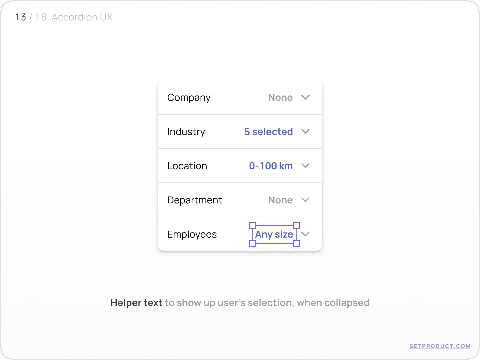 Accordion example illustrating helper text