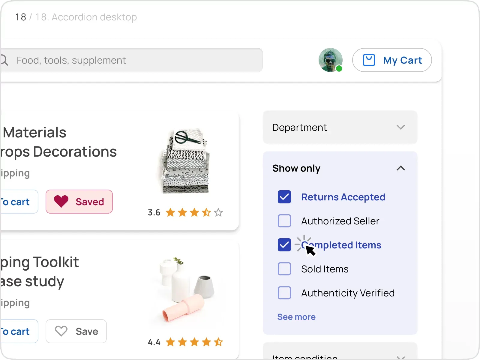 Accordion example illustrating filters