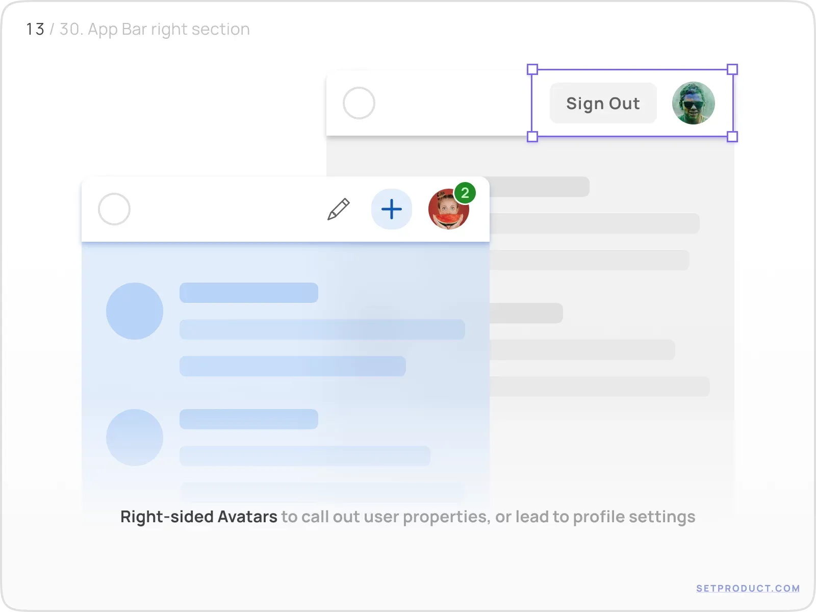 App bar example illustrating avatar