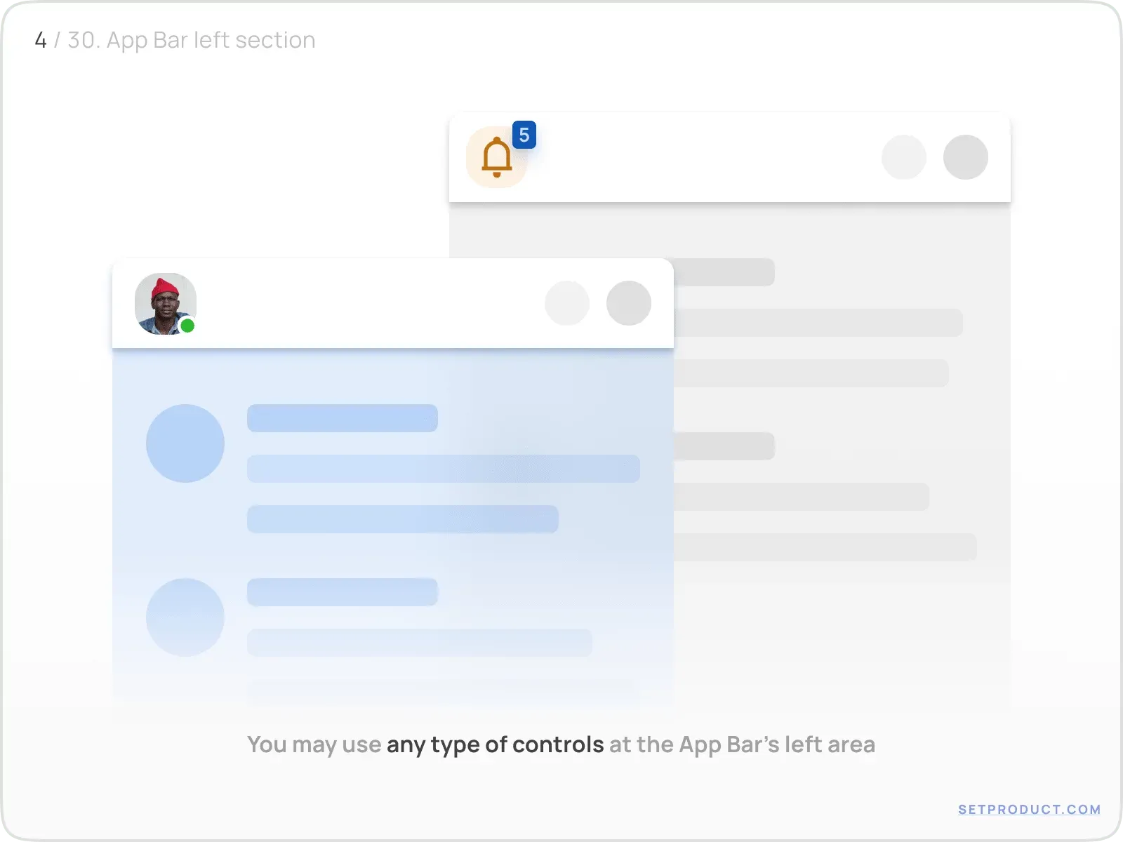 App bar example illustrating left controls