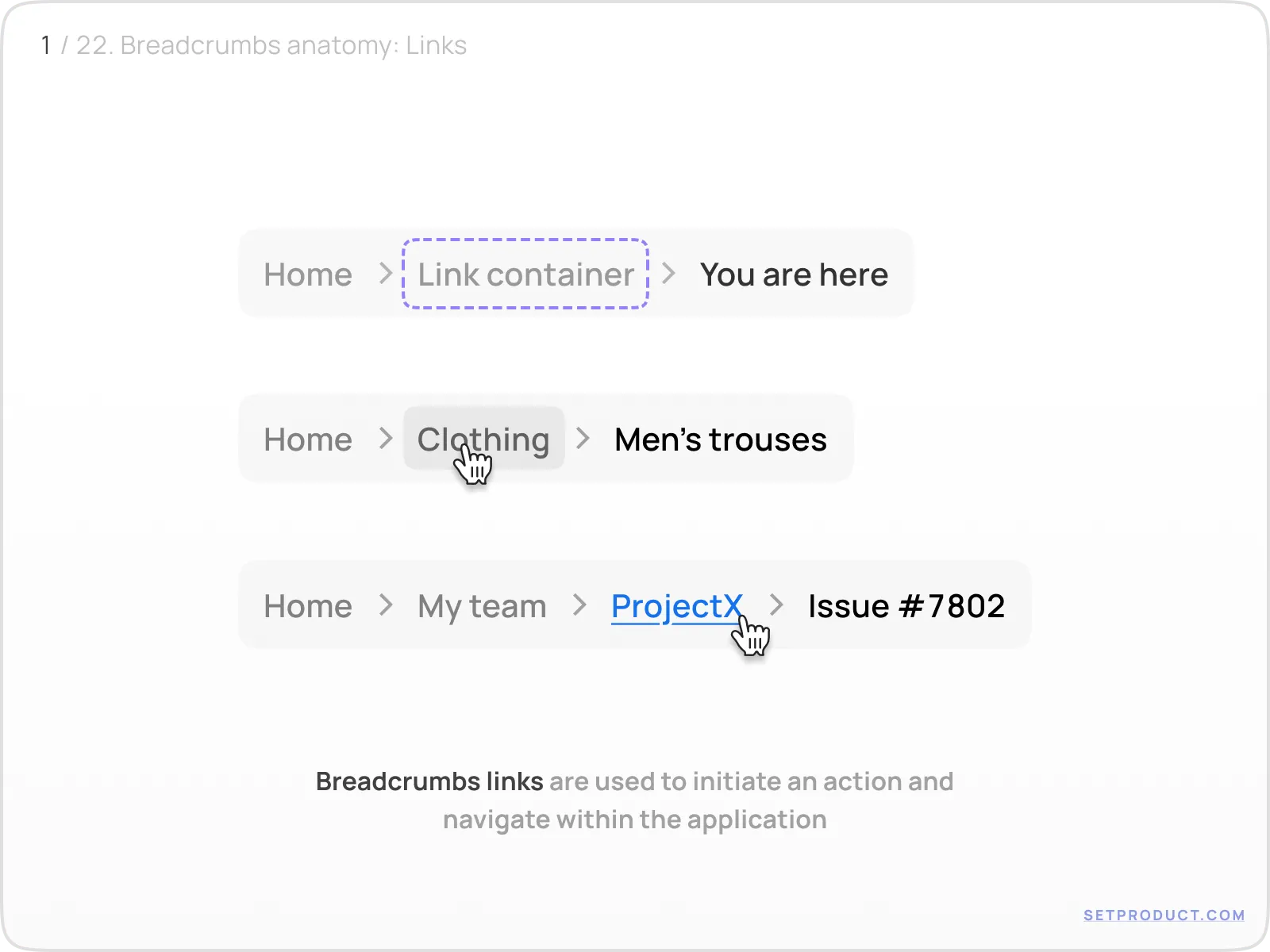 Breadcrumbs example illustrating links and wrappers