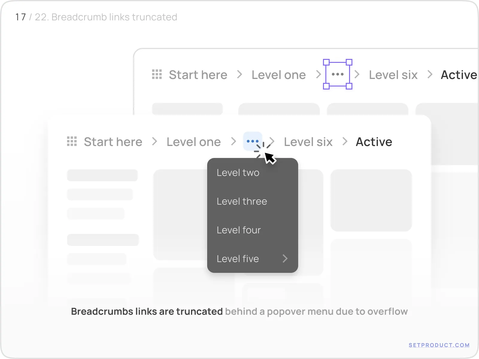 Breadcrumbs example illustrating truncated breadcrumbs with ellipsis popover