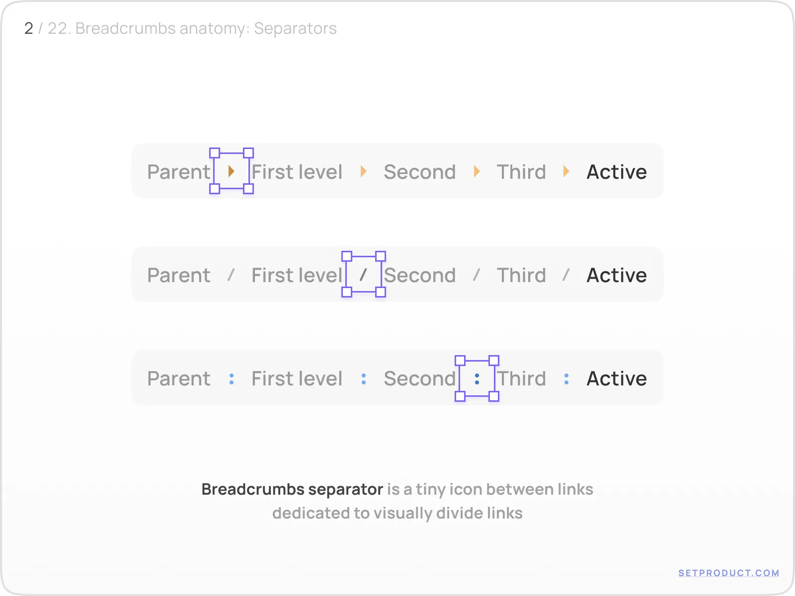 Breadcrumbs example illustrating separators: tiny but mighty
