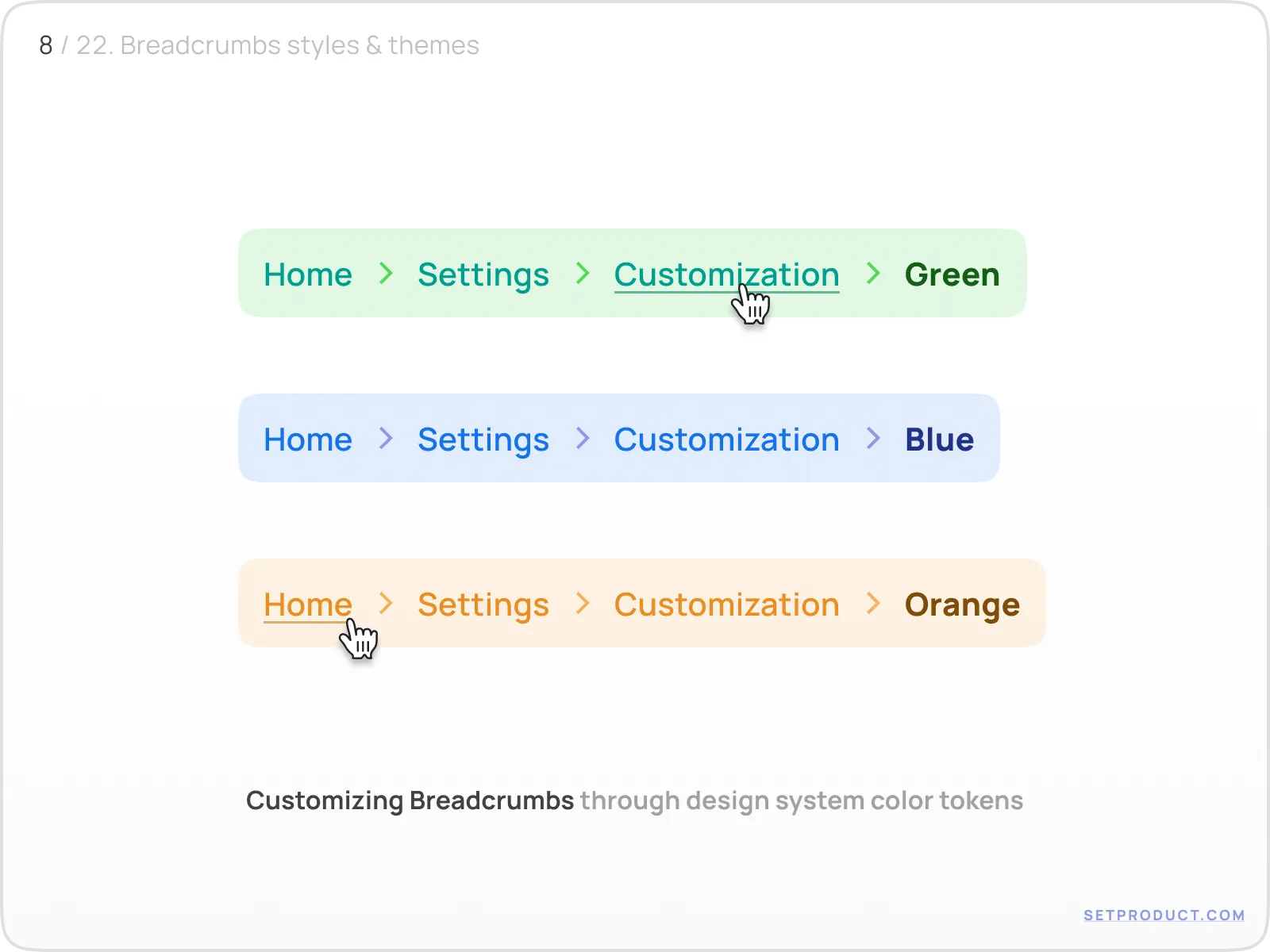 Breadcrumbs example illustrating token palettes as visual references