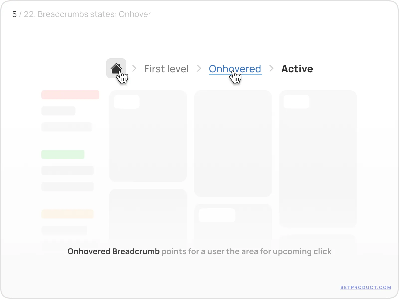 Breadcrumbs hover state shown in example