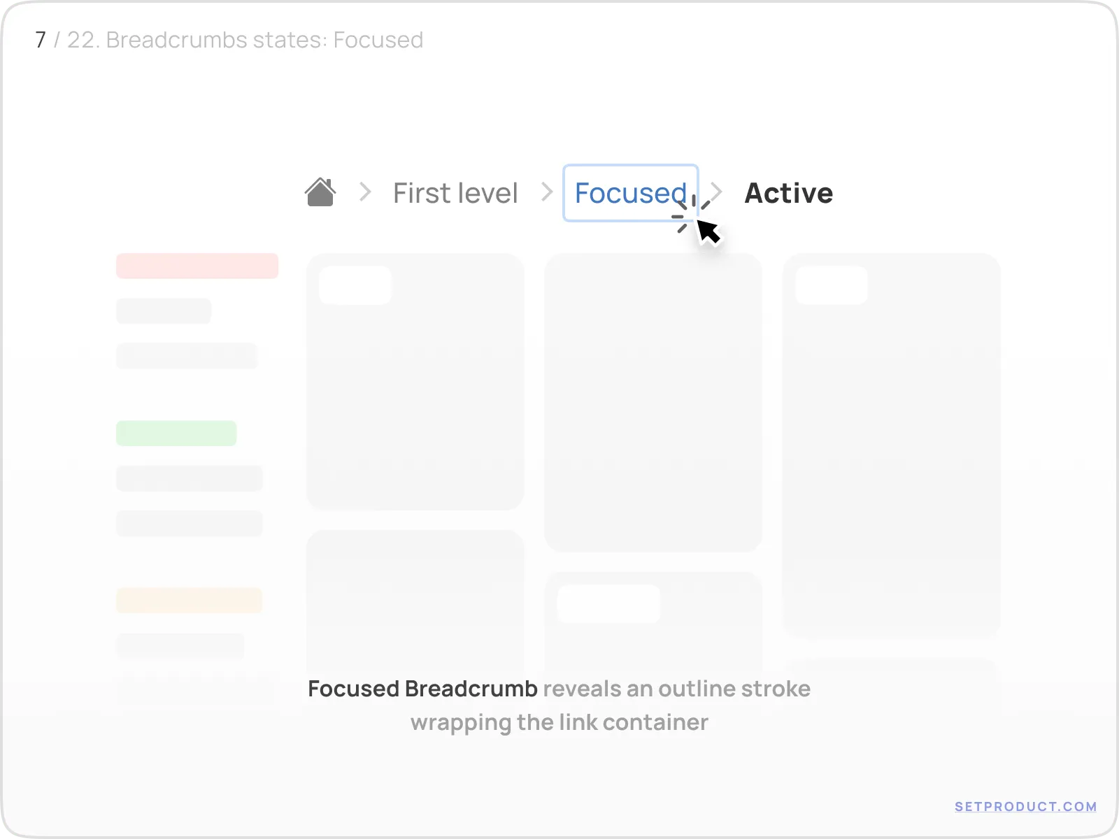 Breadcrumbs focus state (keyboard navigation) shown in example