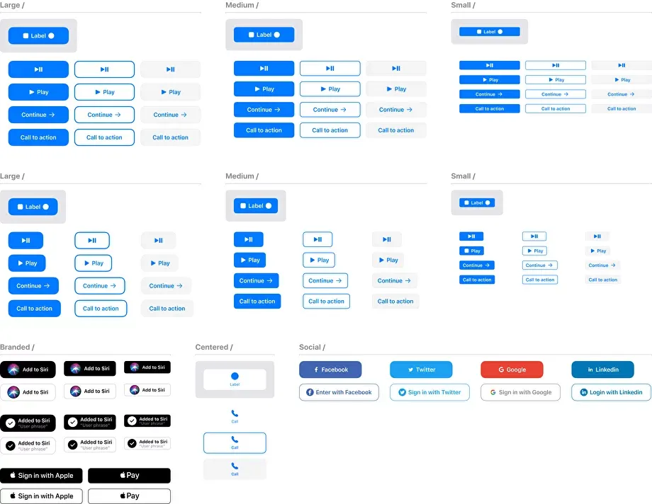 Button usage example showing icons usage