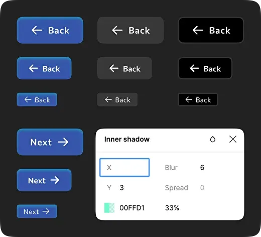 Button with an inner shadow adding depth in a dark theme
