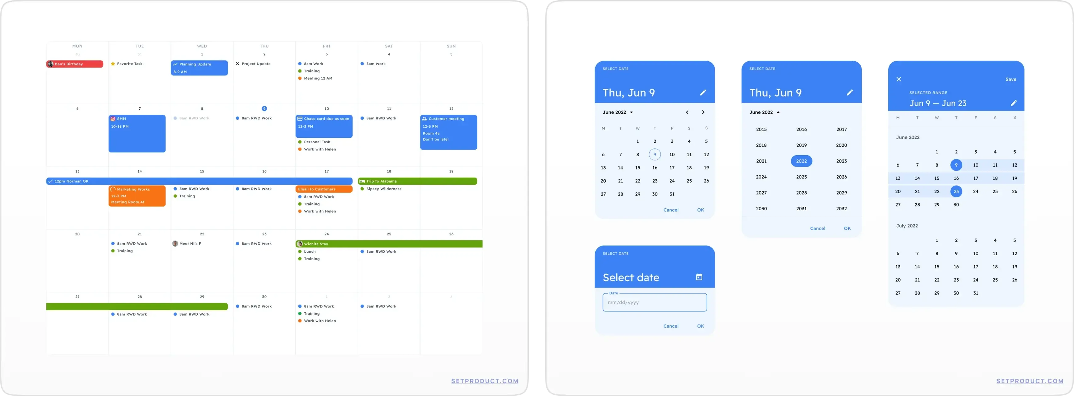 Calendar vs date picker example illustrating calendar or date picker?