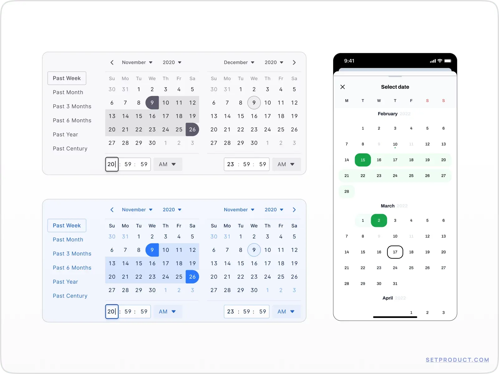 Calendar vs date picker example illustrating datepicker