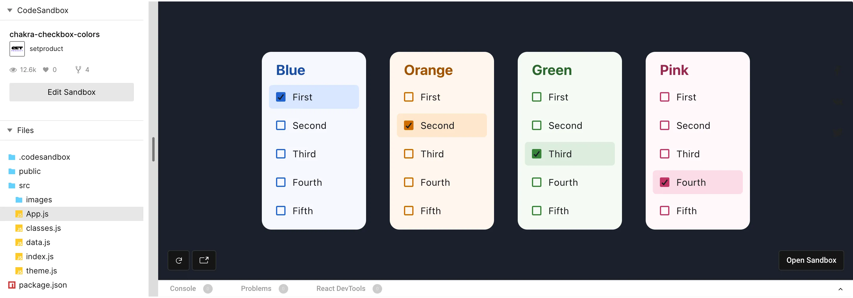 Design example illustrating color themes