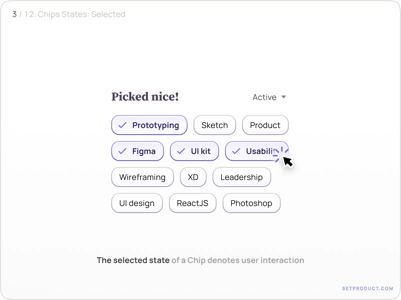 Chips marked with a checkmark in the selected state