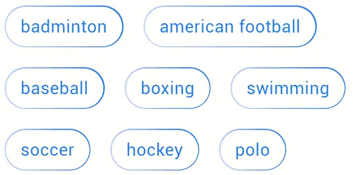 Sport tags rendered as chips across a multi-line set