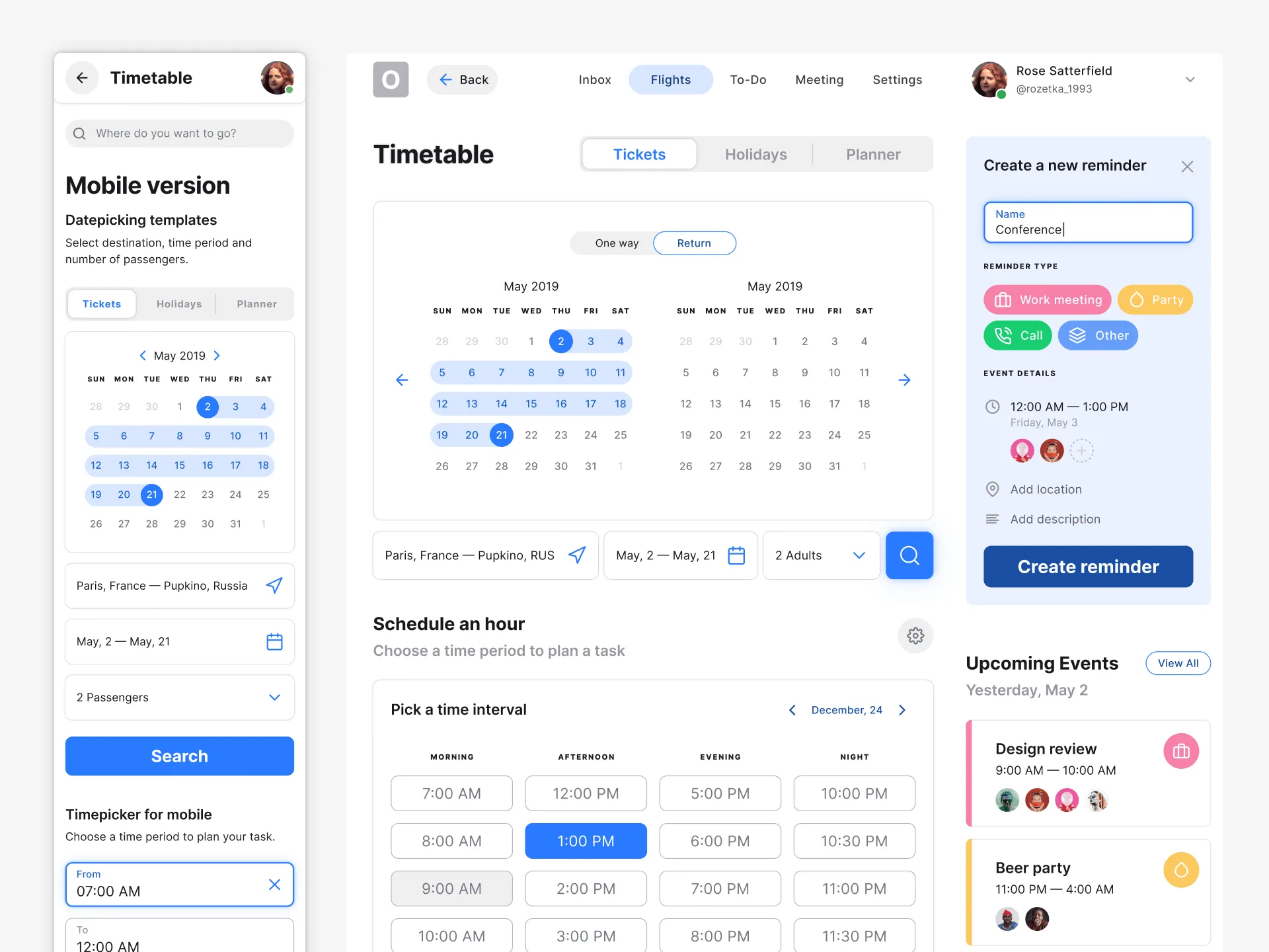 Calendar and date picker template from the S8 design system