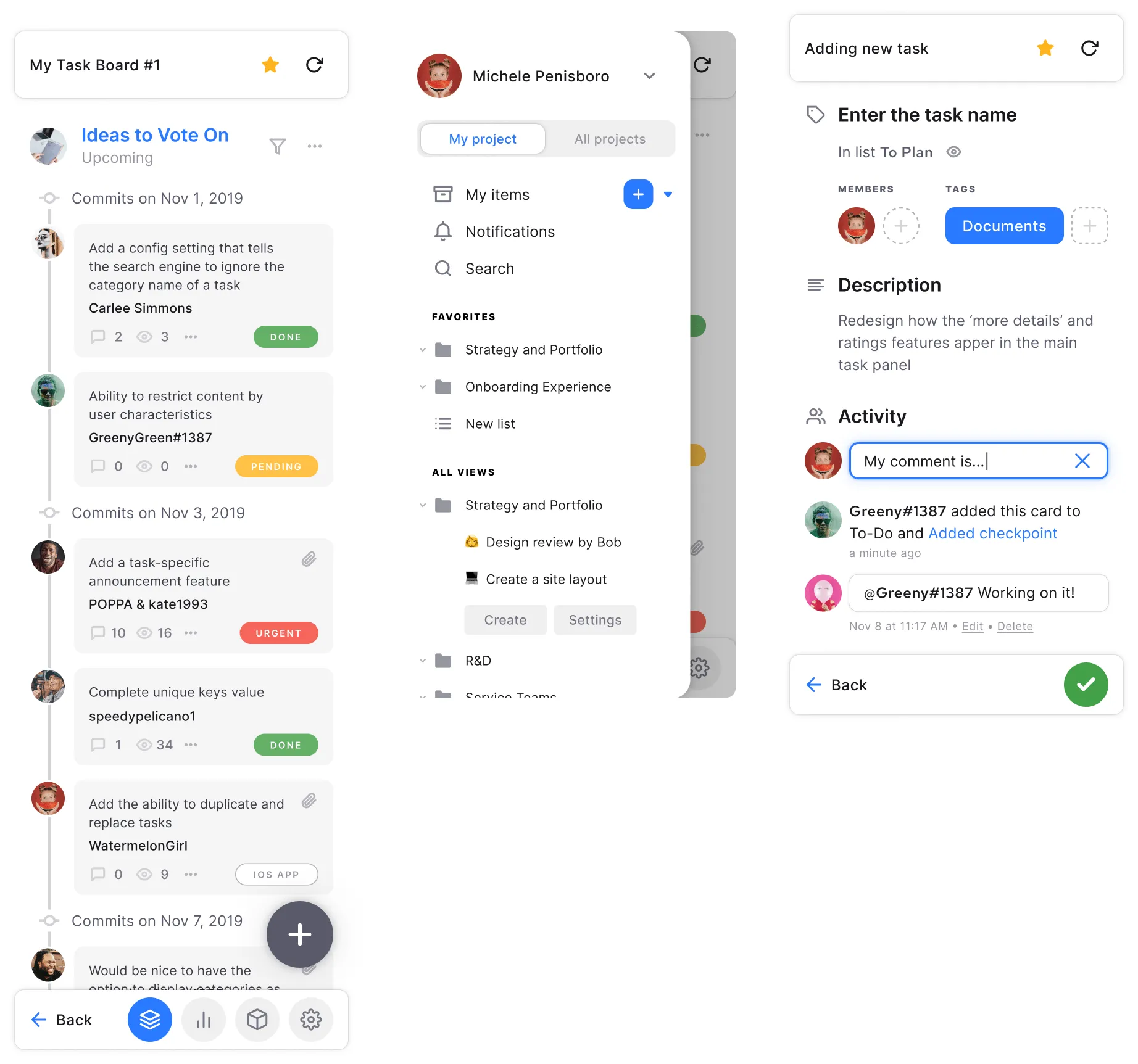 Kanban board UI kit from the S8 design system