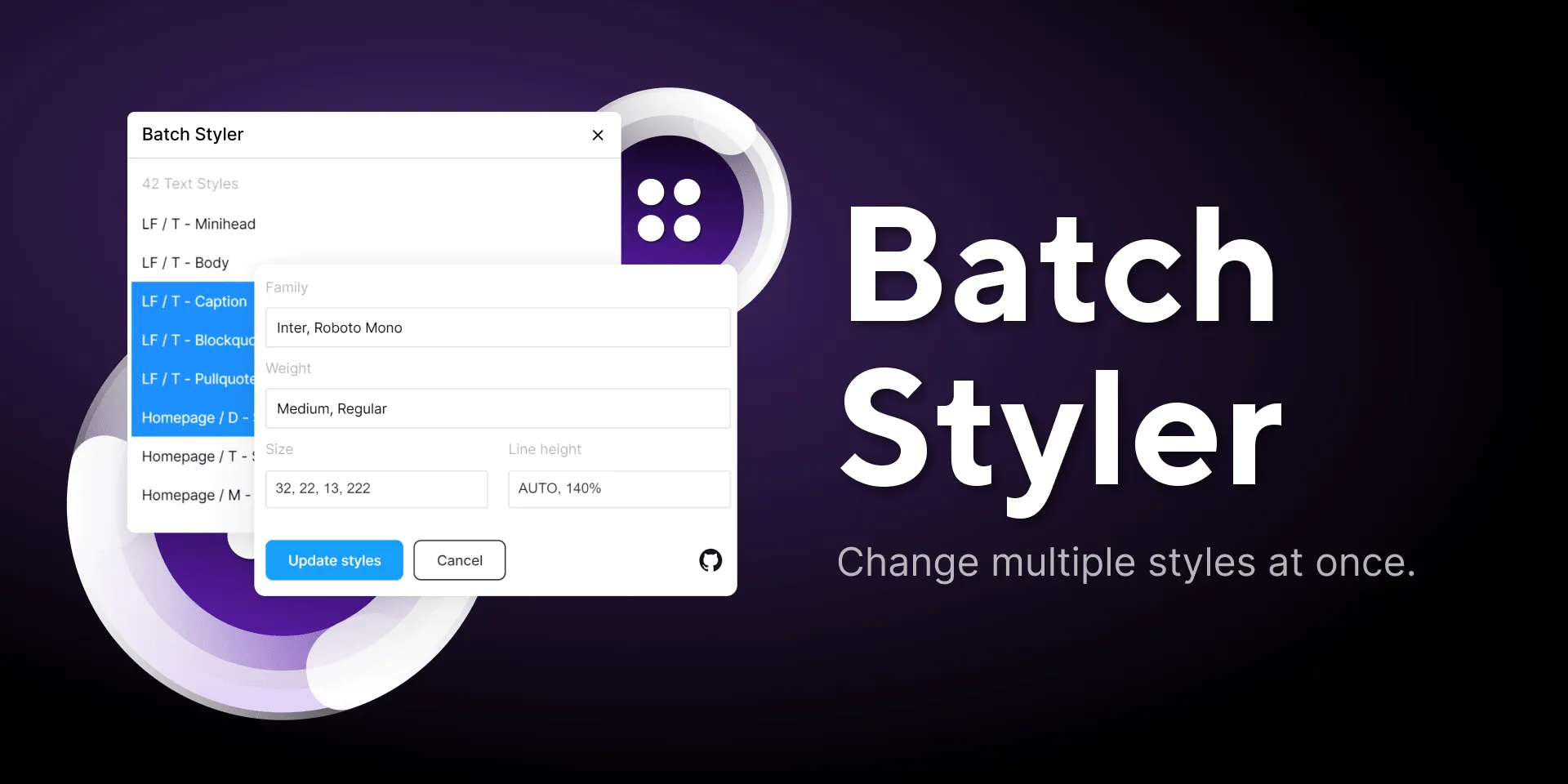 Batch Styler plugin preview editing multiple text styles at once