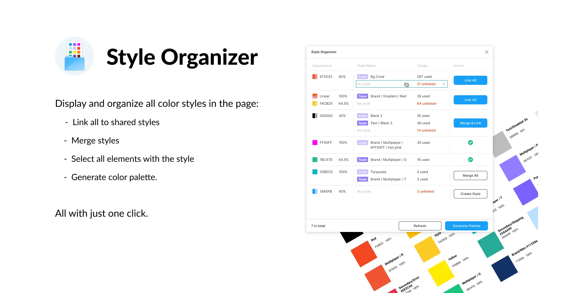Style Organizer plugin preview generating a color palette