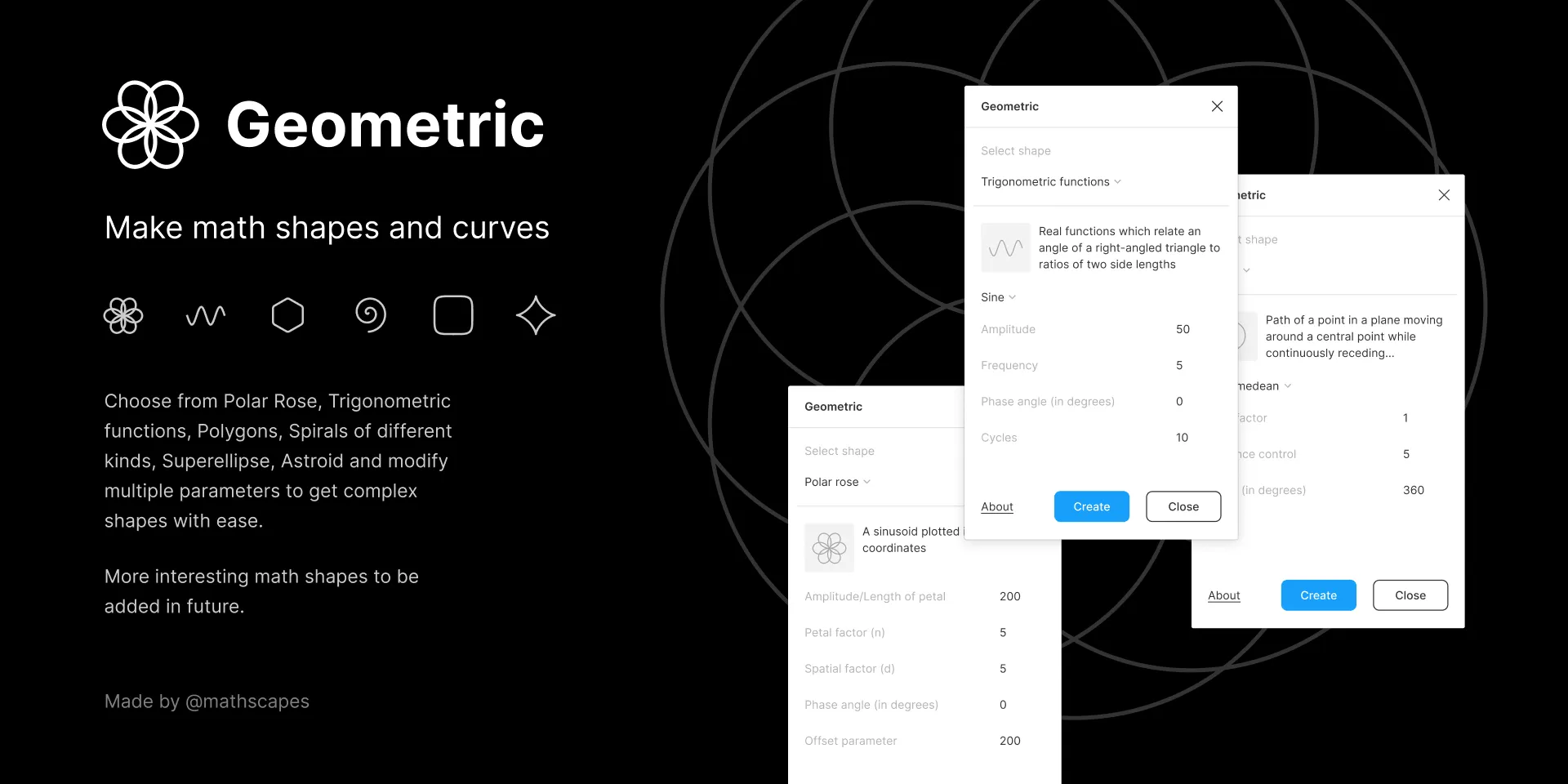 Geometric plugin preview drawing math-based shapes and curves