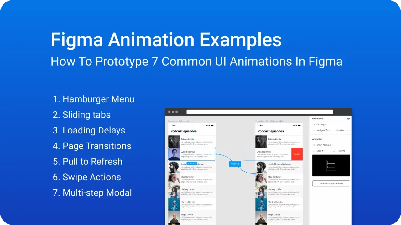 Design usage example showing figma animation examples