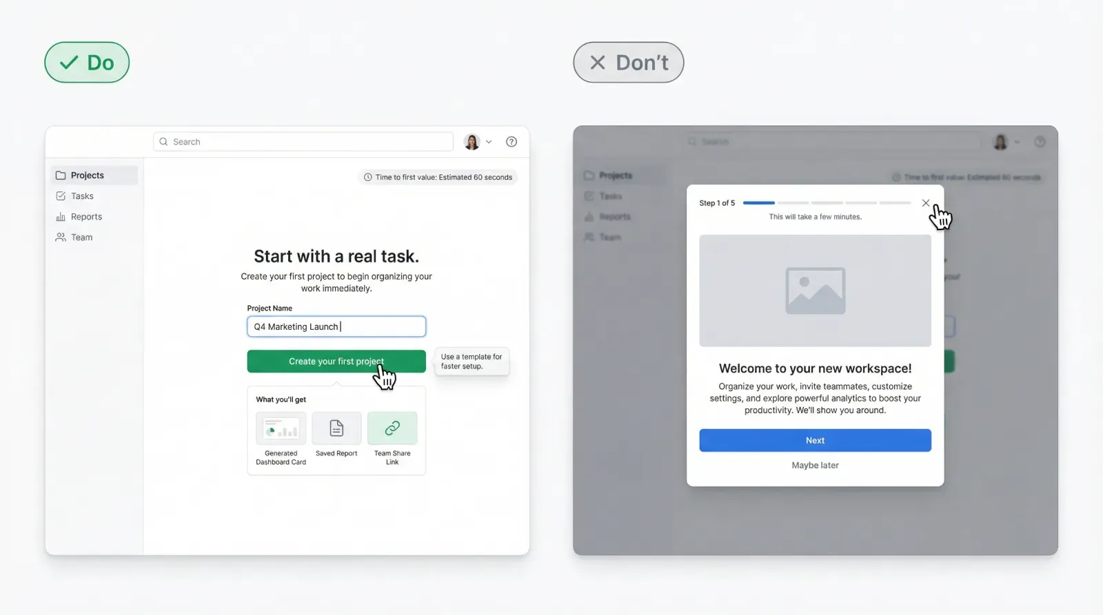 Design example illustrating why touch onboarding at all