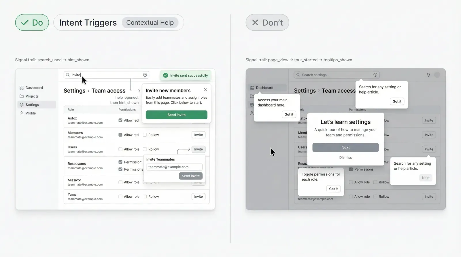 Design example illustrating triggers: how to show hints only when needed