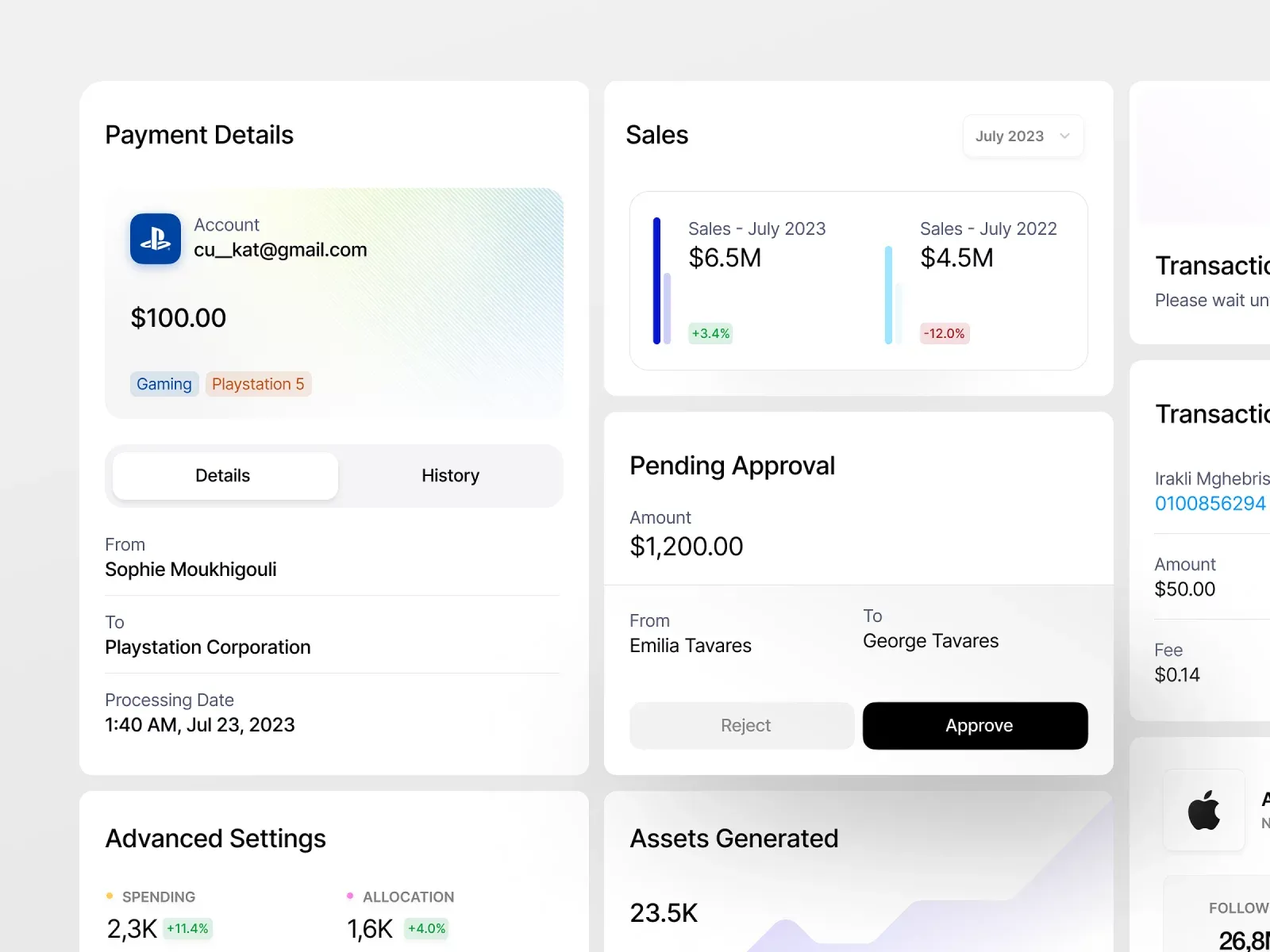 Settings example illustrating finance