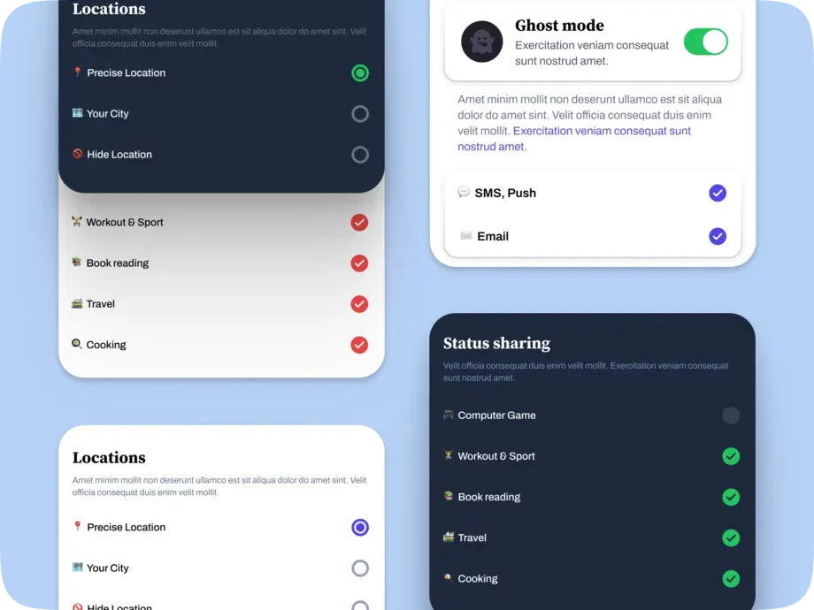 Settings example illustrating radio buttons
