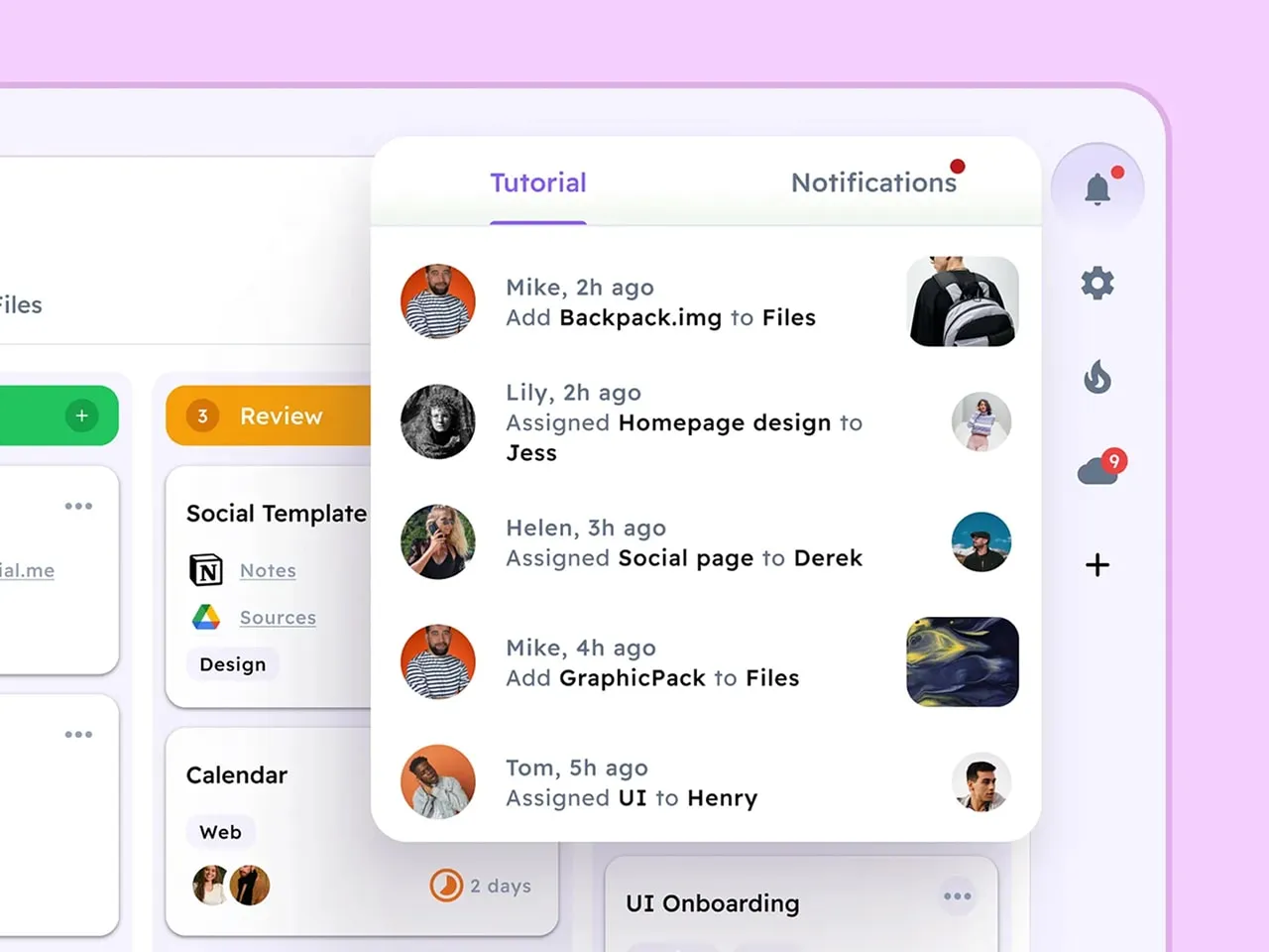Tab example illustrating smart badges for multi-layer events
