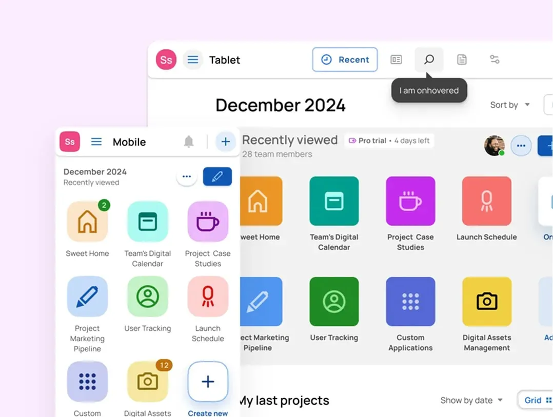 Tab example illustrating contextual tooltips for icon-only tabs