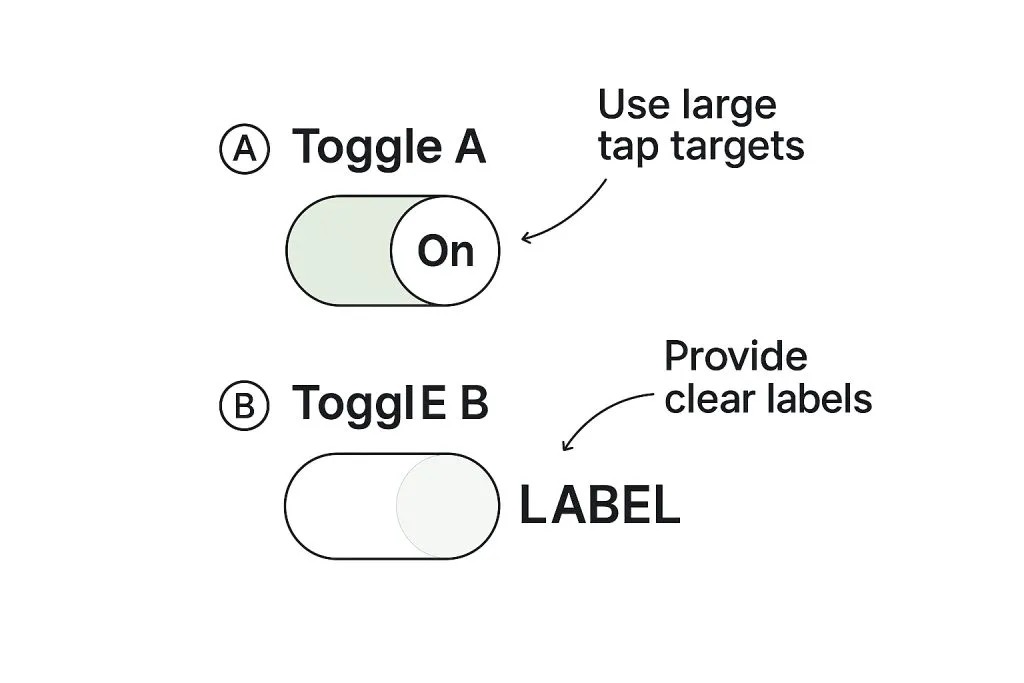 Toggle switch example illustrating mobile vs desktop behavior