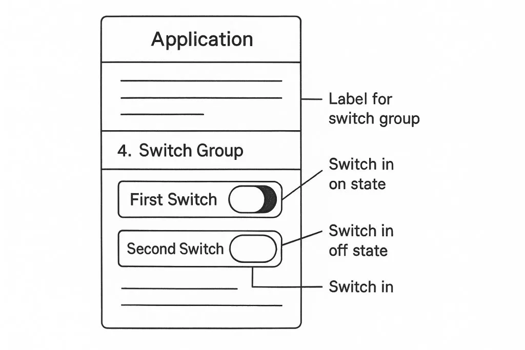 Toggle switch example illustrating toggle switch in design systems