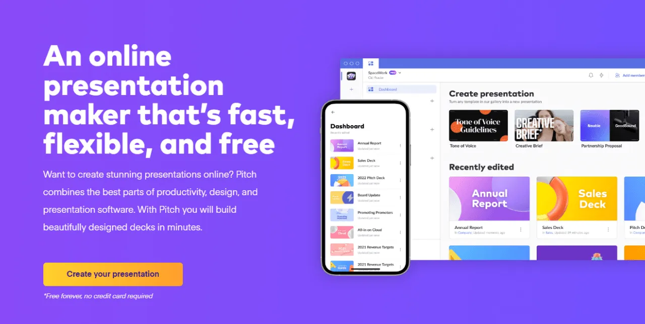 Design example illustrating presentations by pitch