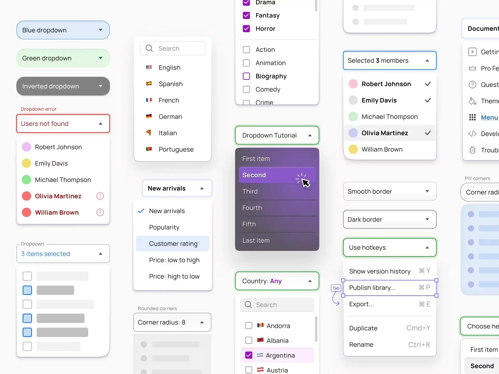 Standard, searchable, multi-select, or multi-level