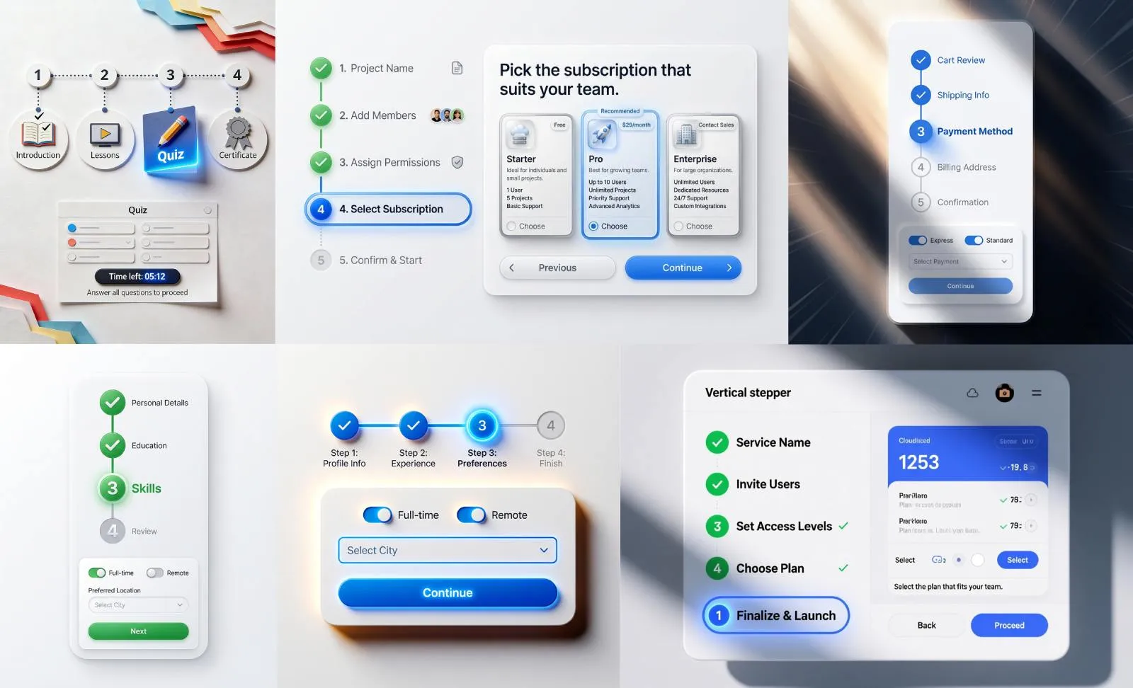 Learn how to design accessible, responsive and visually clear Steps UI for web flows like onboarding, checkout, KYC, and surveys