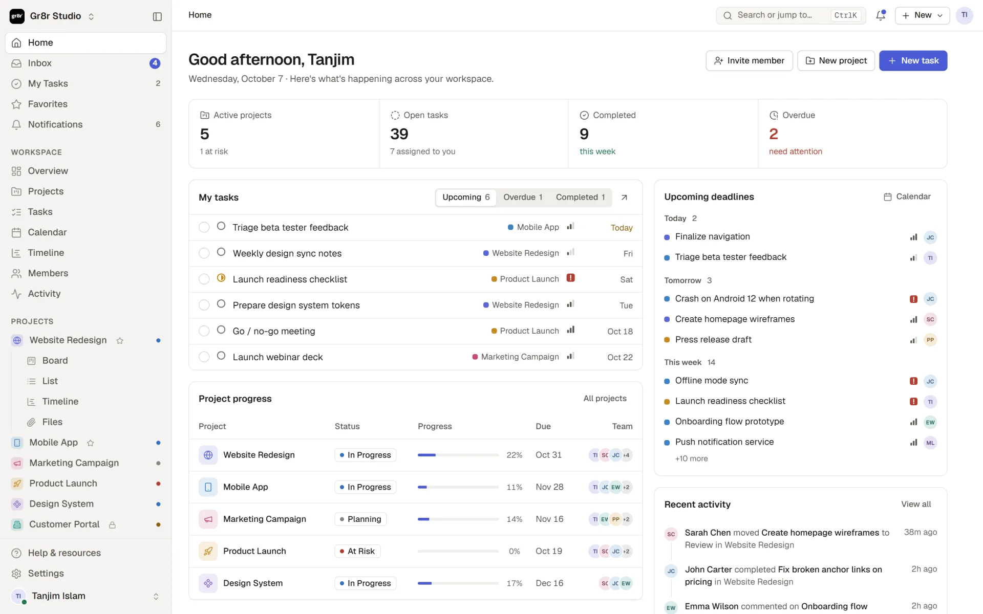 Gr8r Studio — calm project management workspace (free open source code)