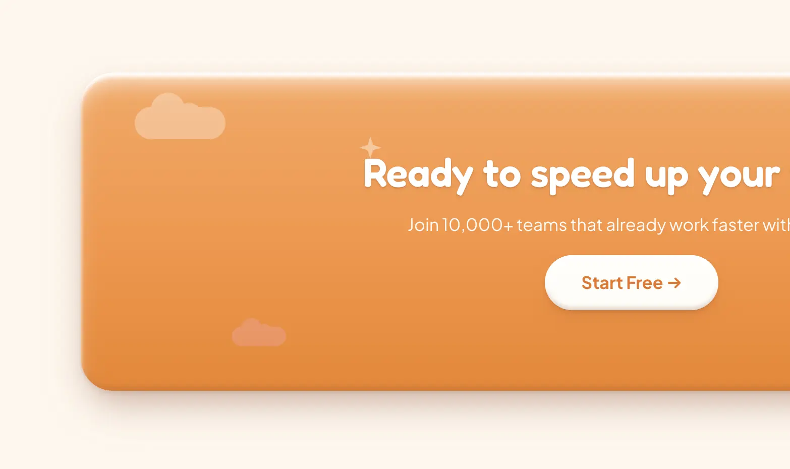 Orange CTA banner with cloud illustrations