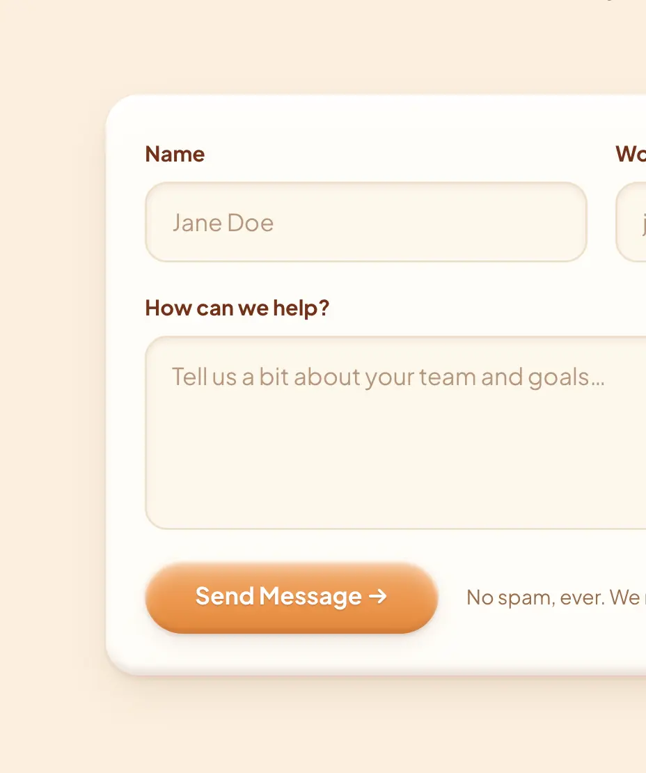 Contact form with name, email, and message fields