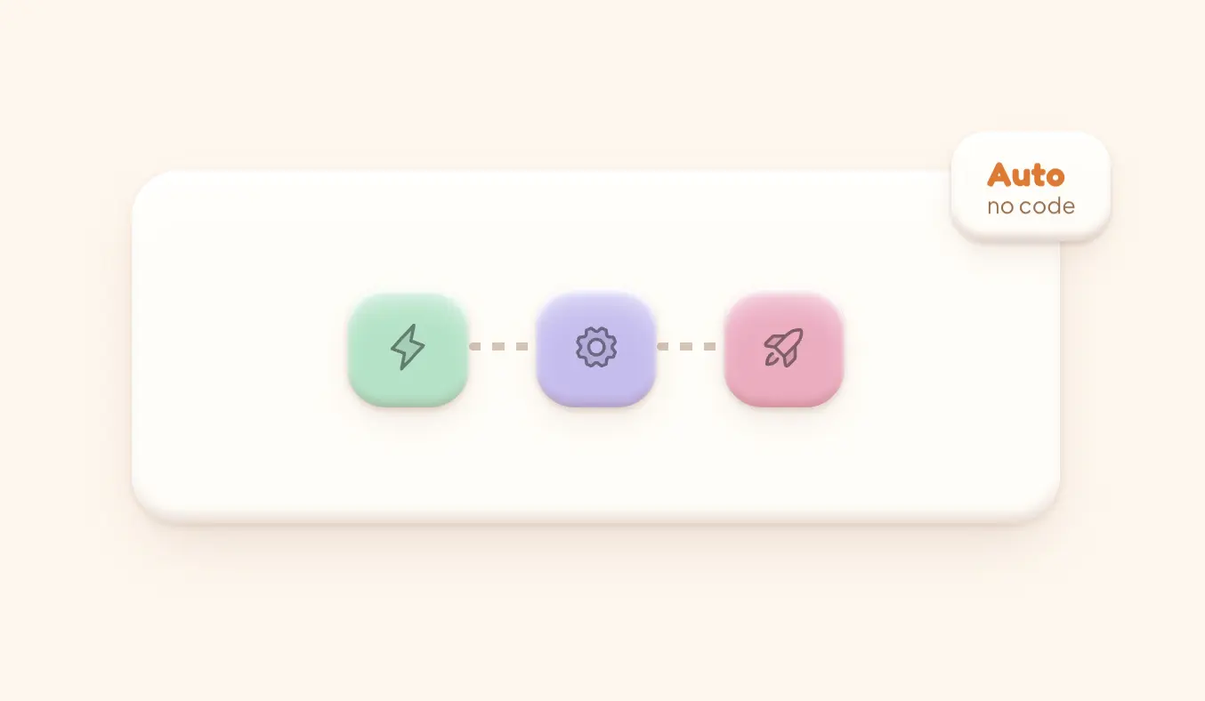 Three clay icon tiles connected by dashed lines