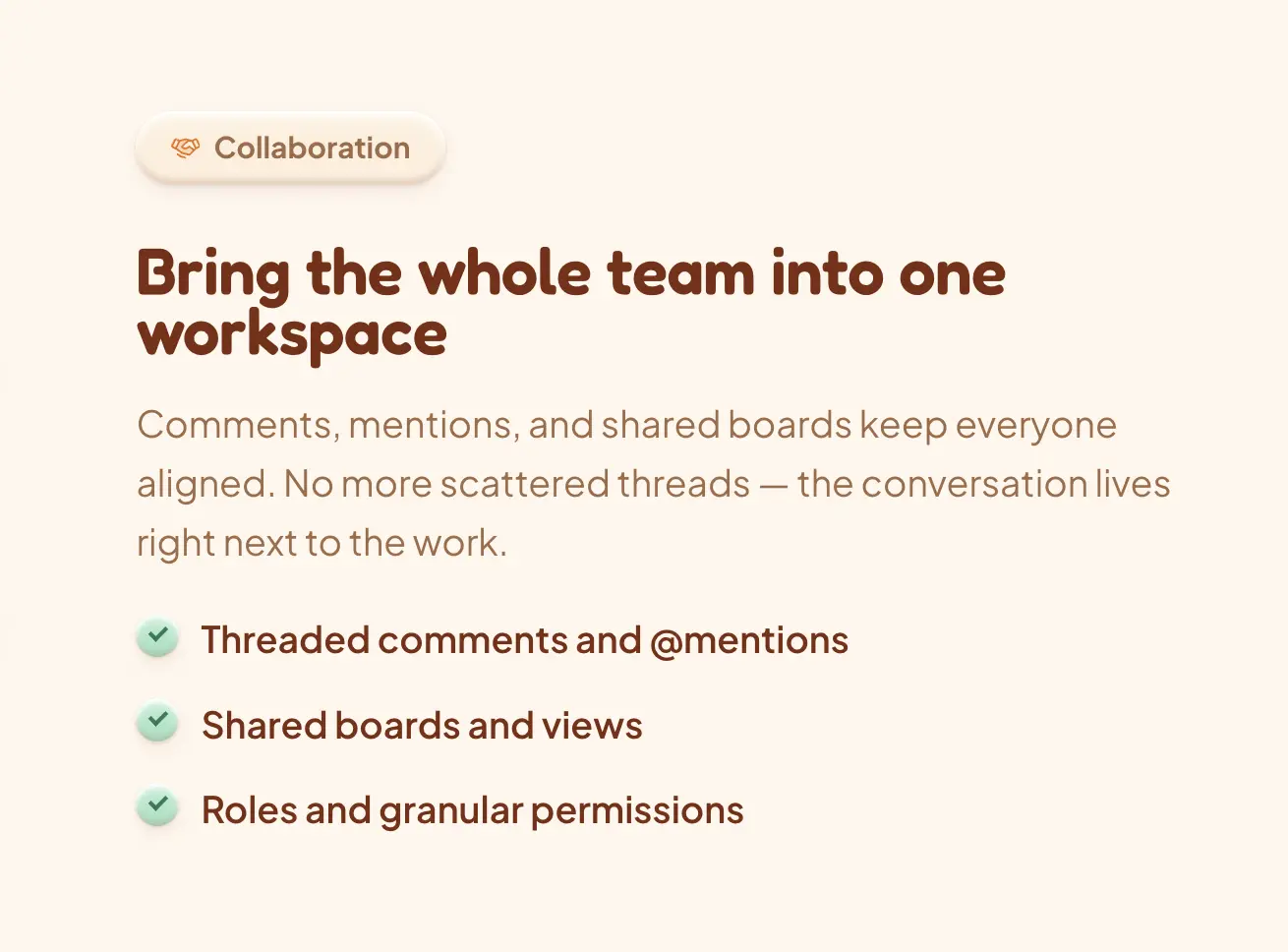 Collaboration block with bulleted feature list