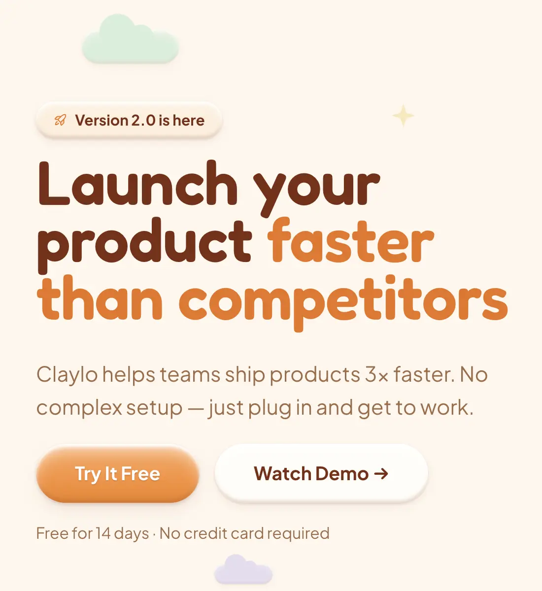 Hero section with headline and two CTA buttons
