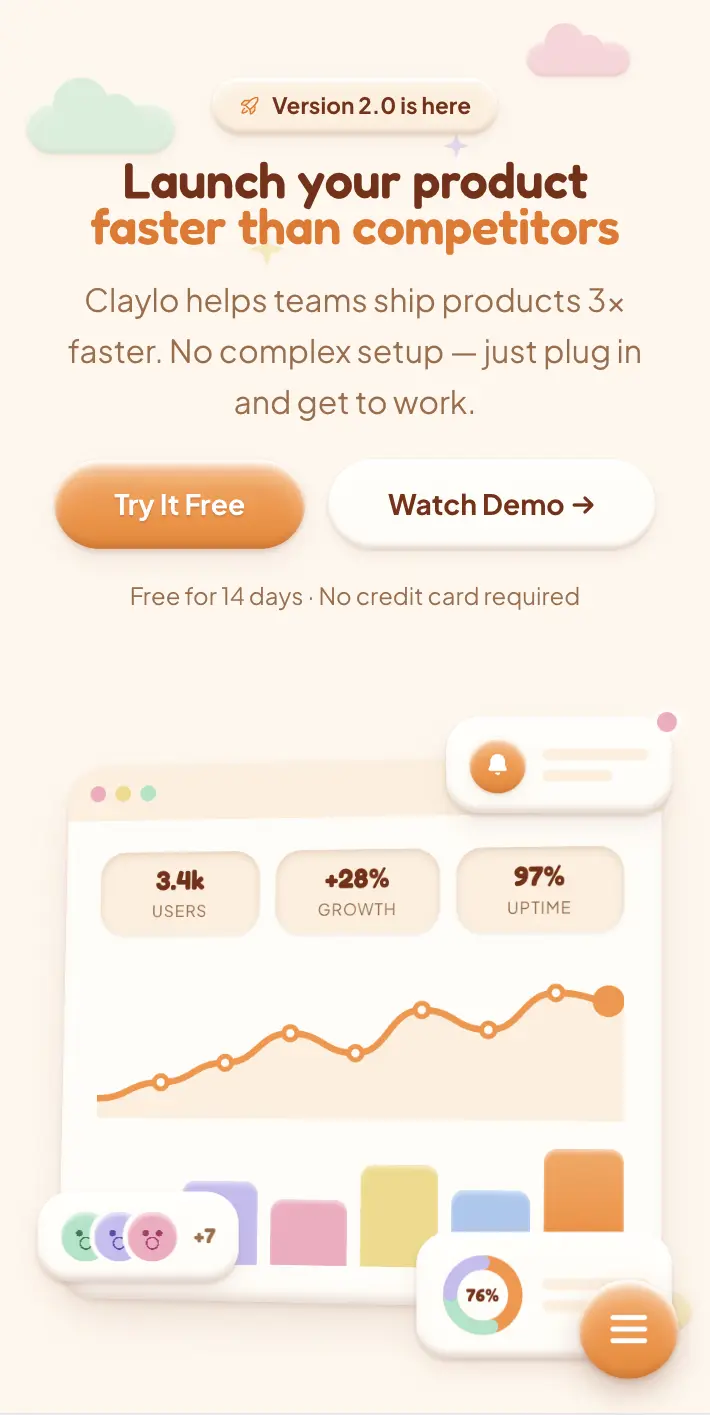 Mobile hero layout with dashboard preview