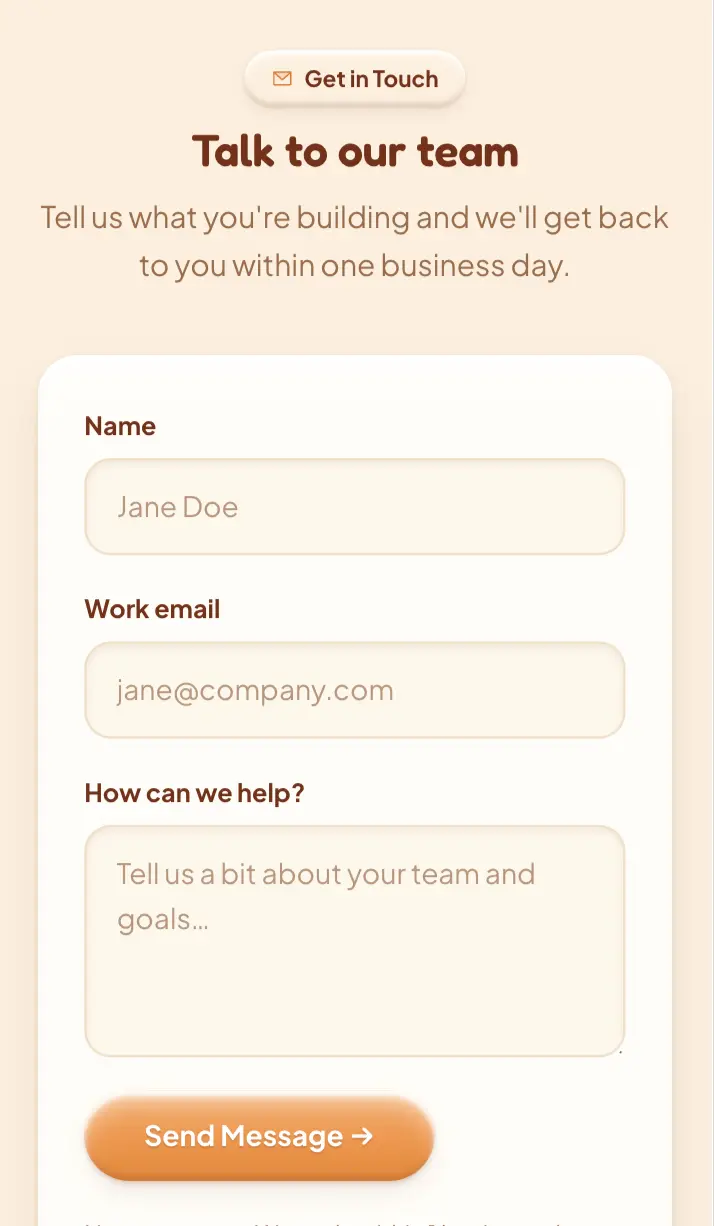 Mobile contact form with Send Message button