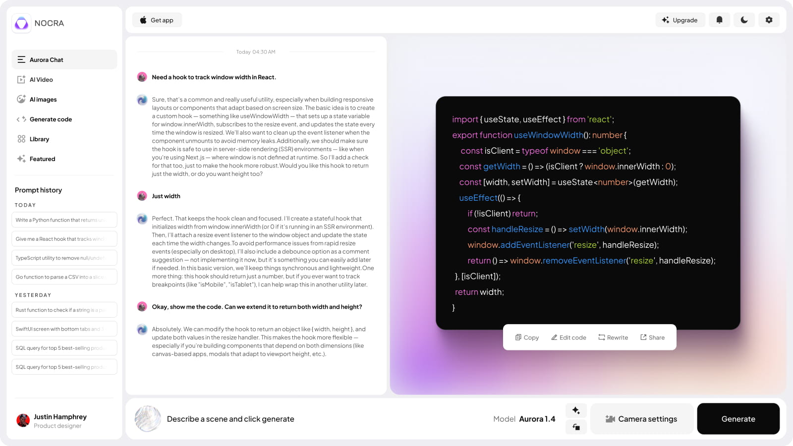 Nocra AI template for Figma: code generation