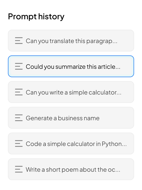 Prompt history widget