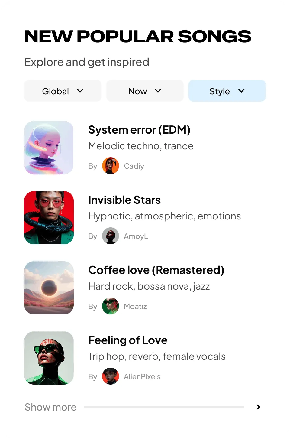 Widget with thumbnails list items